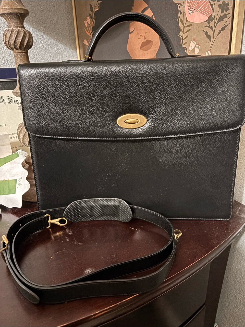 Vintage Coach Classic Black Leather Briefcase with Detachable Strap